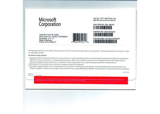 Chiny Oryginalny Windows 7 Professional Product Key 64Bit Full Version DVD dostawca