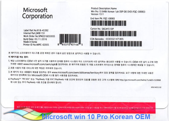 Chiny 100% Oryginalny Windows 10 Professional Oem COA X18 Multi Language dostawca