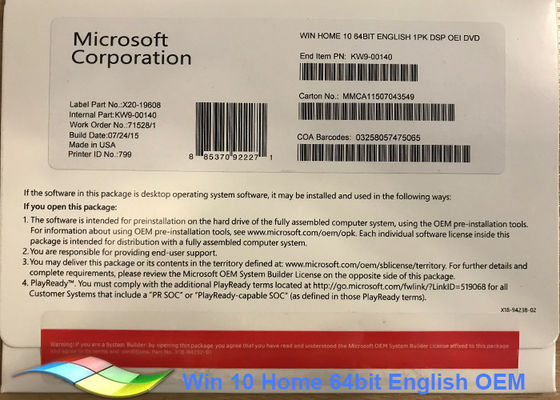 Chiny Pełna wersja Windows 10 Home Product Key / Win 10 Pro Software dostawca