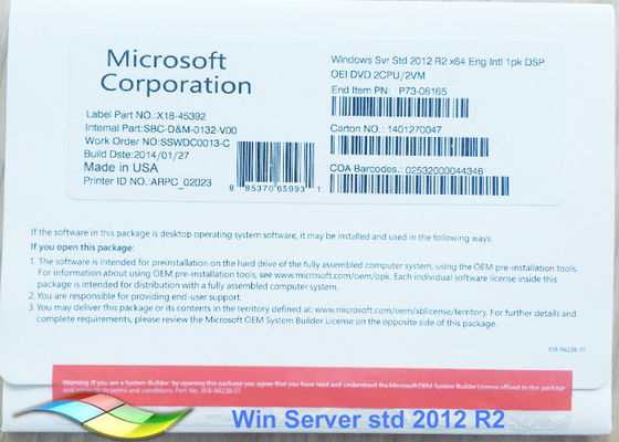 Chiny 100% Oryginalny pakiet OEM FPP systemu Windows Server 2012 Standardowy 64-bitowy aktywacja online dostawca